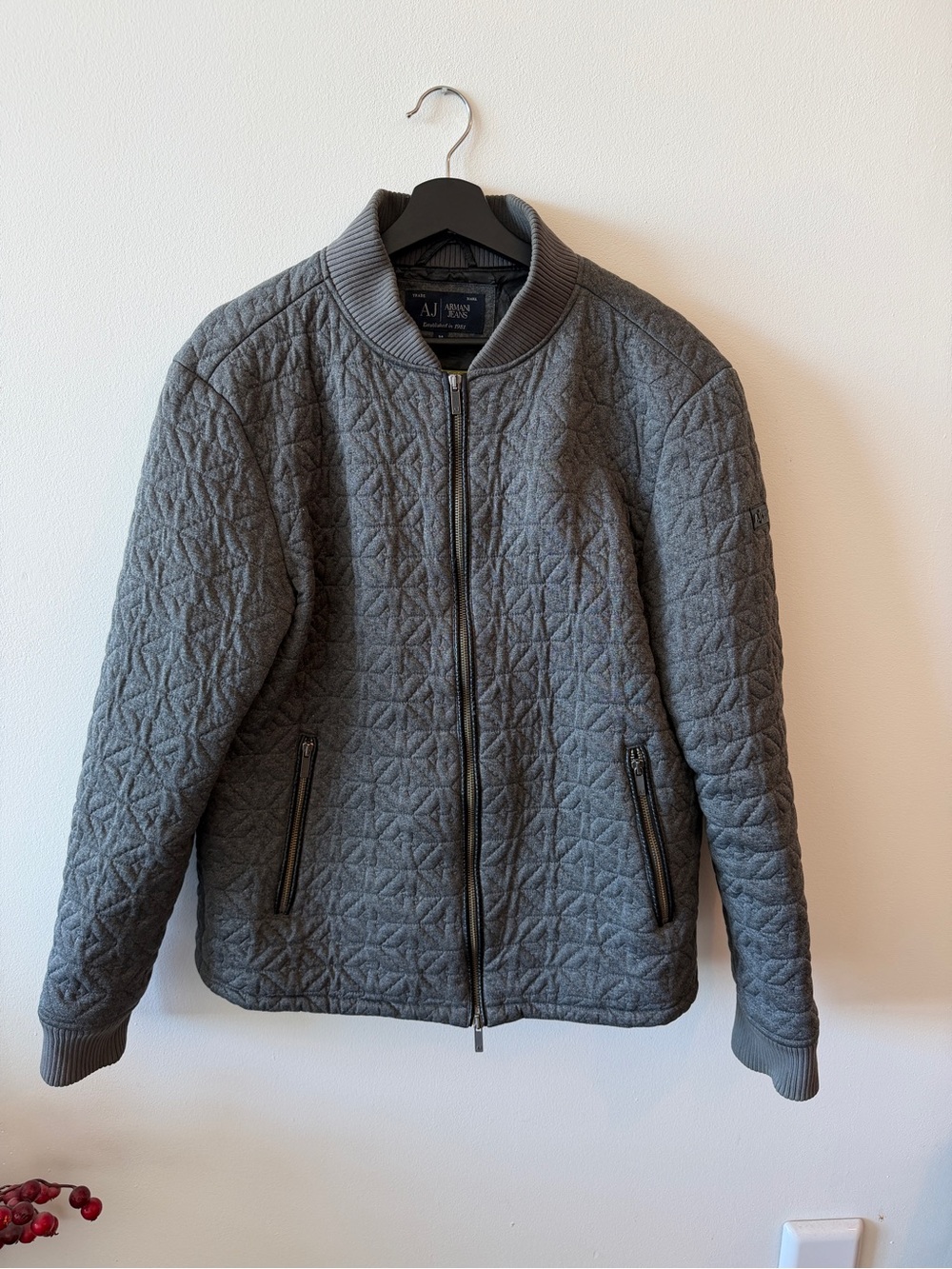 AJ | Armani Jeans Quilted Bomber Jacket, Gray – Size 54
